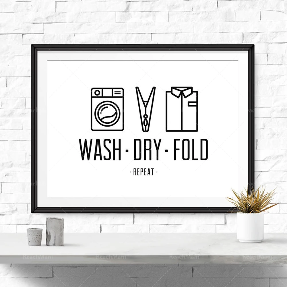 Wasch- und Trockenfalten, Waschküchendekoration, druckbares Poster für Waschküche, Erinnerung an der Wäsche, minimalistische Kunst, Wäschewand-Sig