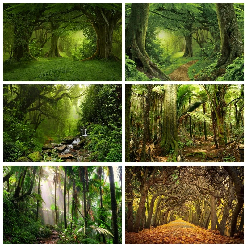 Laeacco Forest Backdrops Green Jungle Tree Grass Mystery Way Party Natural View Photographic Backdrops Photocall Photo Studio