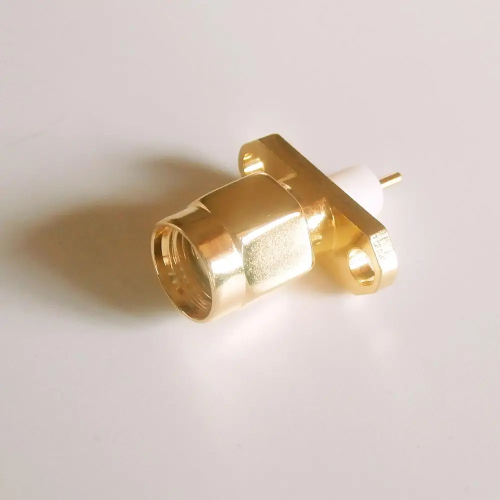 1X Pcs RP-SMA RPSMA RP SMA Male Rhombic With 2 Hole Flange Panel Chassis Mount deck Solder PTFE copper RF Coax Adapters