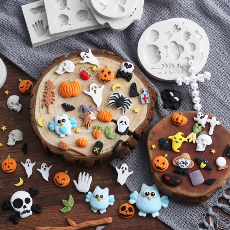 Halloween Theme Pumpkin Ghost Skull Mold Fondant Cakes Decor Silicone Molds Sugarcraft Chocolate Baking Tool Cakes Gumpaste Form