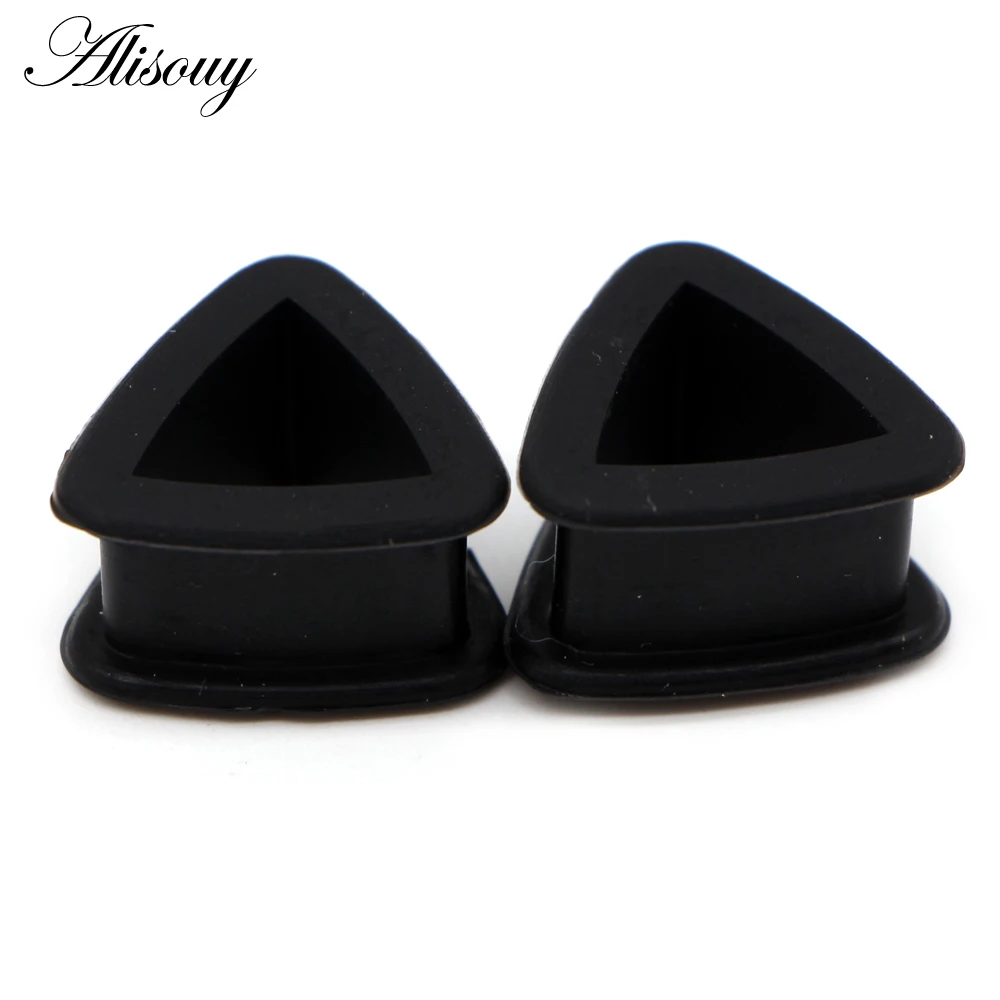 Alisouy 2 Pieces Triangle Ear plugs Silicone Flexible Body piercing Jewelry Tunnel Plugs Extension Hollow Men Women stretcher