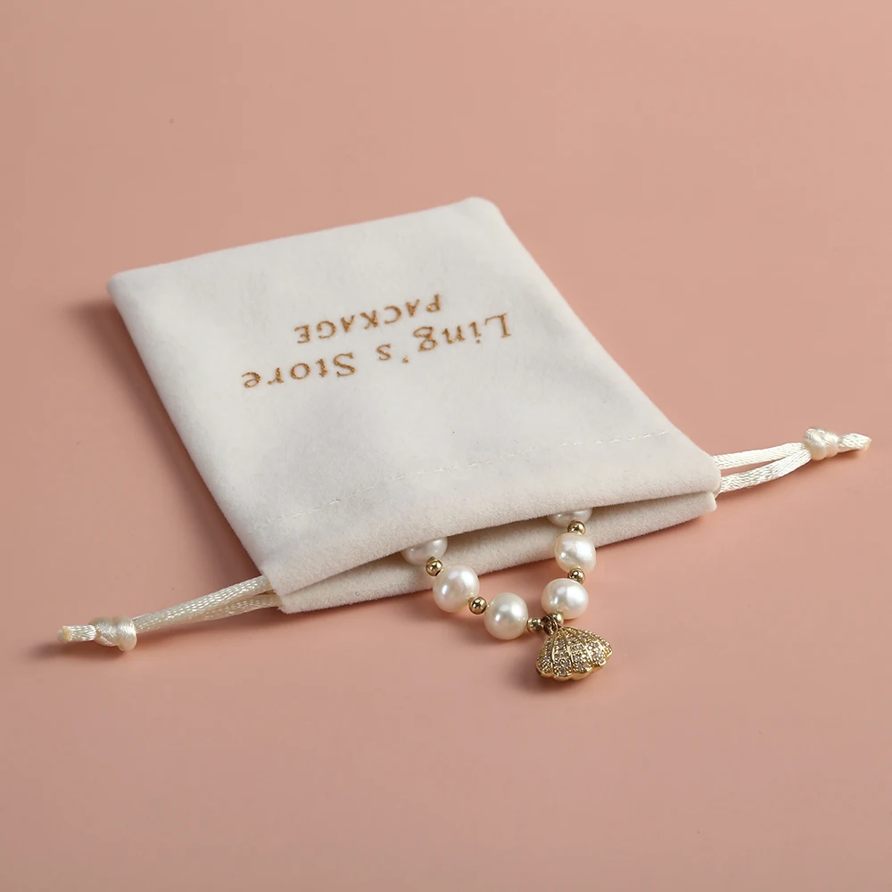 

50Pcs Personalized Velvet Jewelry Pouch Beige Drawstring Bags Chic Small Pouch Wedding Favors Gift Pouches Packaging Custom Logo