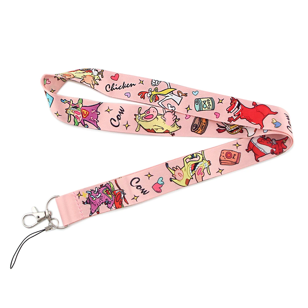 LX445 Animal Cow and Chicken Lanyard Card Cover Neck Strap Rope For Mobile Cell Phone ID Card Badge Holder With Keychain Keyring
