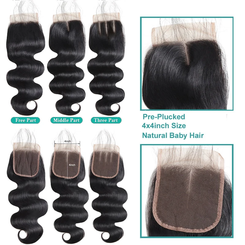 Allove Body Wave Bundles With Closure Brazilian Hair Weave Bundles 4x4 Lace Closure With 3 Bundles Remy Human Hair Extensions