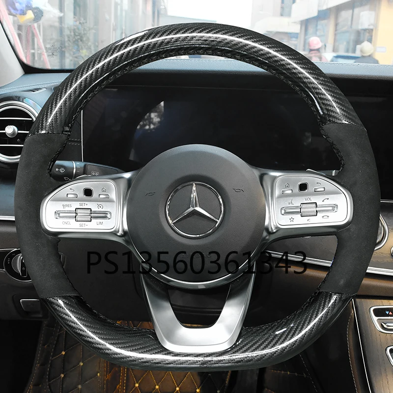 

For Mercedes-Benz C260 C200L E300L E260 CLS GLE GLC GLA260 hand stitched leather carbon fiber steering wheel cover