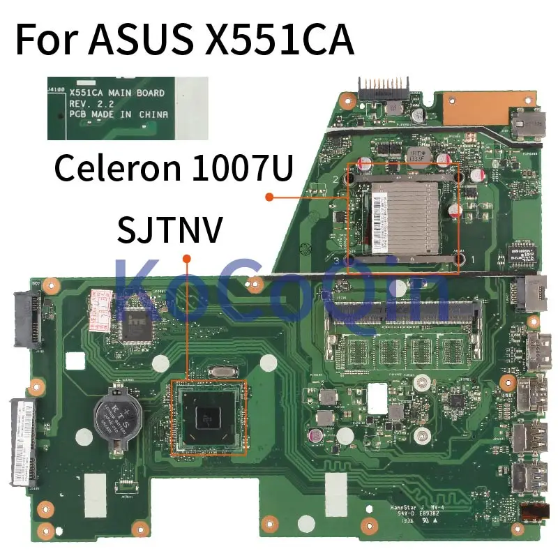 X551CA For ASUS X551CA X551CAP X551C 1007U Laptop Motherboard SJTNV DDR3 Notebook Mainboard