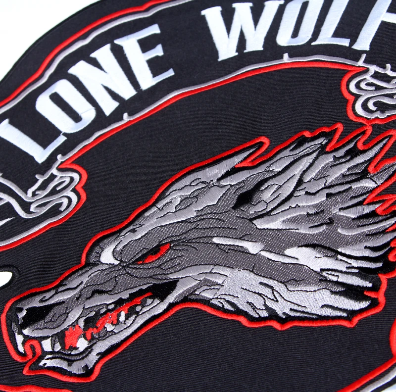 14 Inches Lone Wolf No Club Broadsword Large Sew On Embroidery Patches For Jacket Back Vest Motorcycle Biker