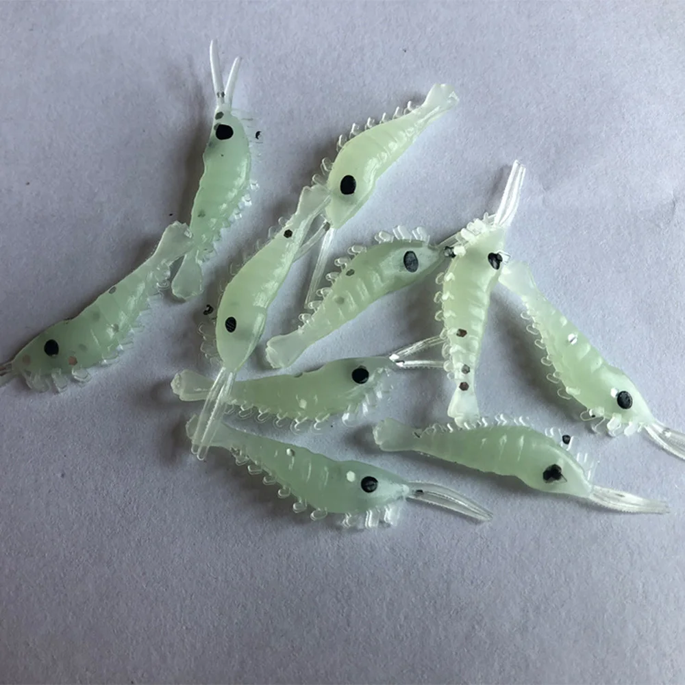 20Pcs/Lot mini Silicone Luminous Soft  Shrimp Baits 35mm/0.3g  Artificial Glow Shrimp Bait No hook Sea Fishing Winter Fishing