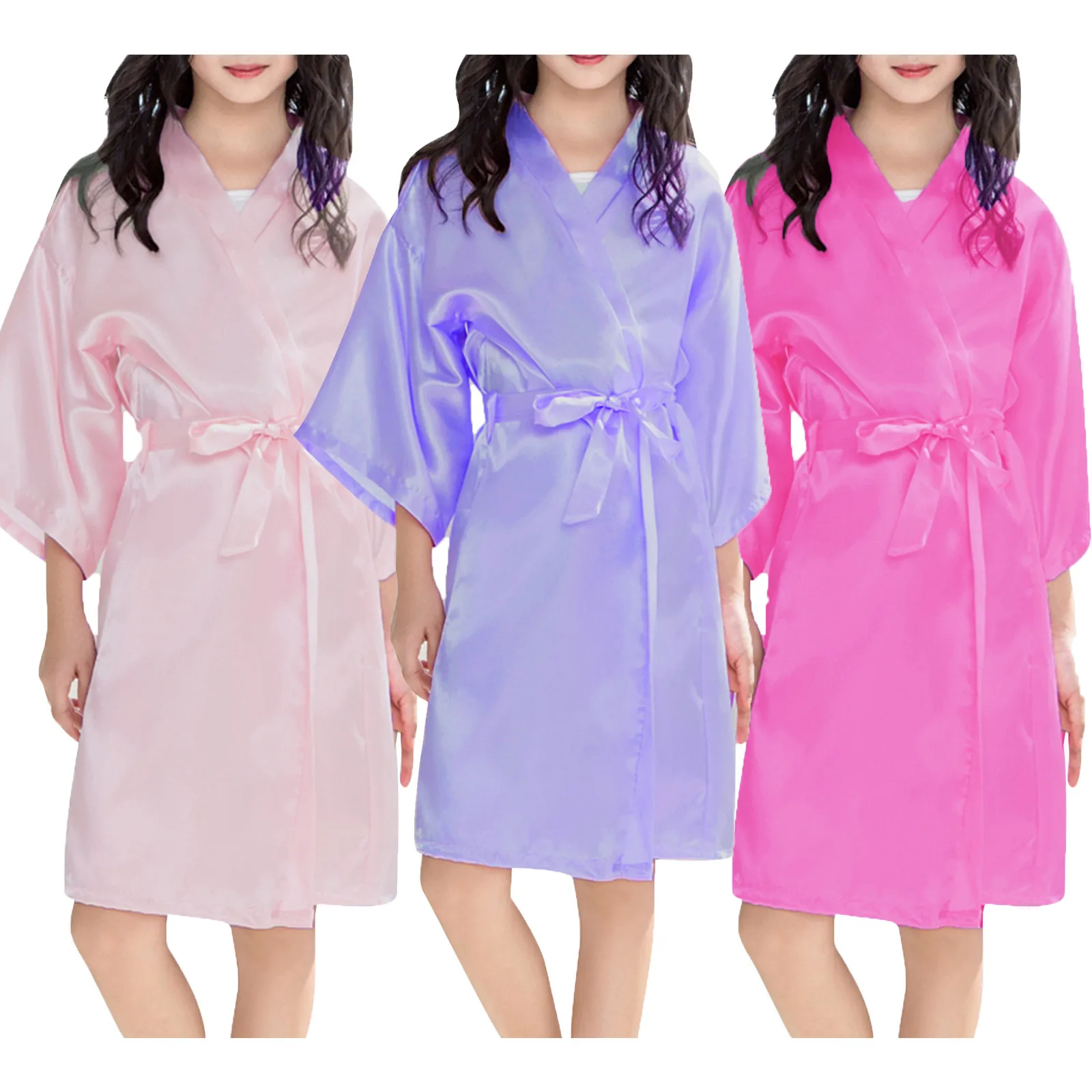 Girls Satin Silk Robes Bathrobe Children Baby Kid Girl Print Summer Kimono Robes Bathrobe Sleepwear Clothes Coat Nightdress 2021