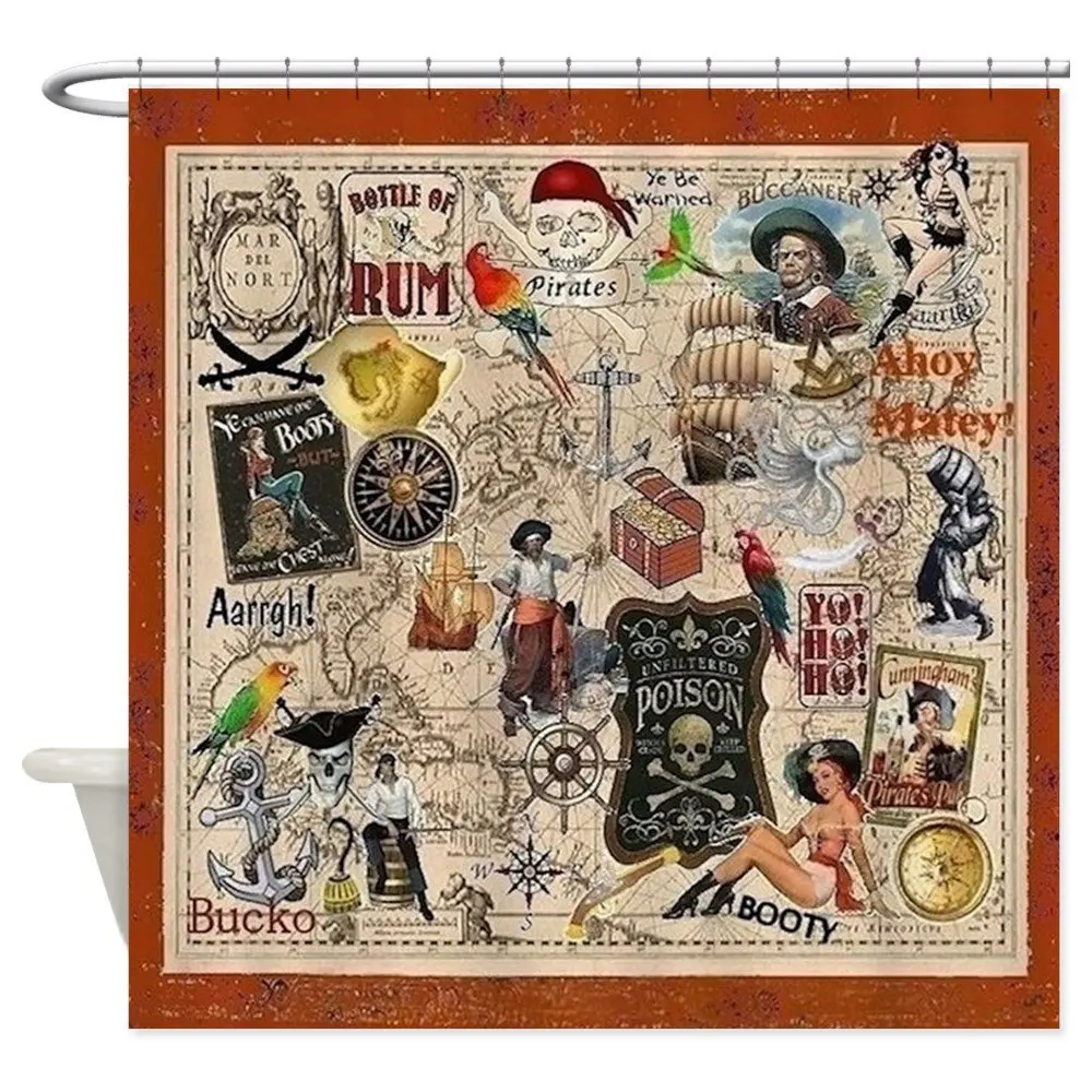 Bathroom Polyester Pirates Decorative Fabric Shower Curtain