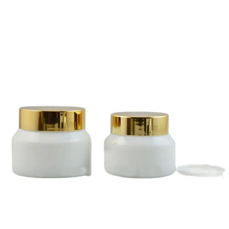 50G 30G 15G 15pcs/lot White Glass Jar with Gold Lid, Empty High Grade Cosmetic Cream Container, DIY Elegant Mask Refillable Box