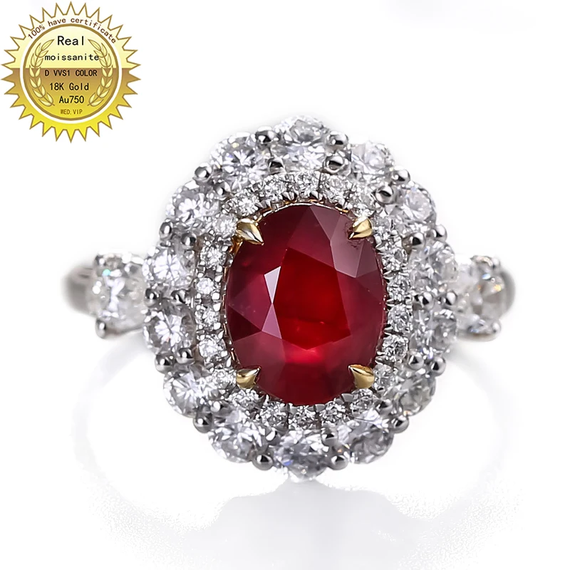 10K Gold ring Lab Created 1.5ct Ruby and Moissanite Diamond Ring With national certificate Ru-0014