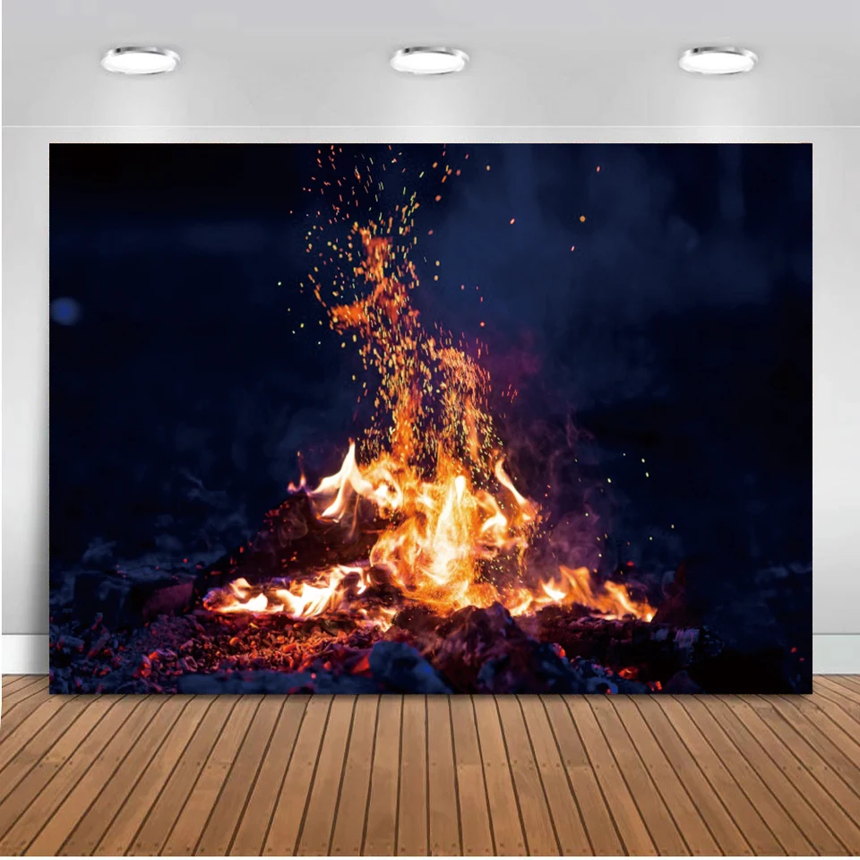 Laeacco Burning Fire Photo Backdrop Winter Fireplace Wall Home Decor Poster Christmas Party Photography Background Photophone