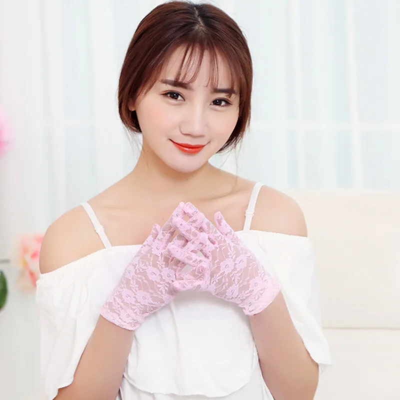 Summer Sexy Lace Short Breathable Sunscreen Touch Screen Gloves Drive Cycling High Elasticity Etiquette Thin Soft