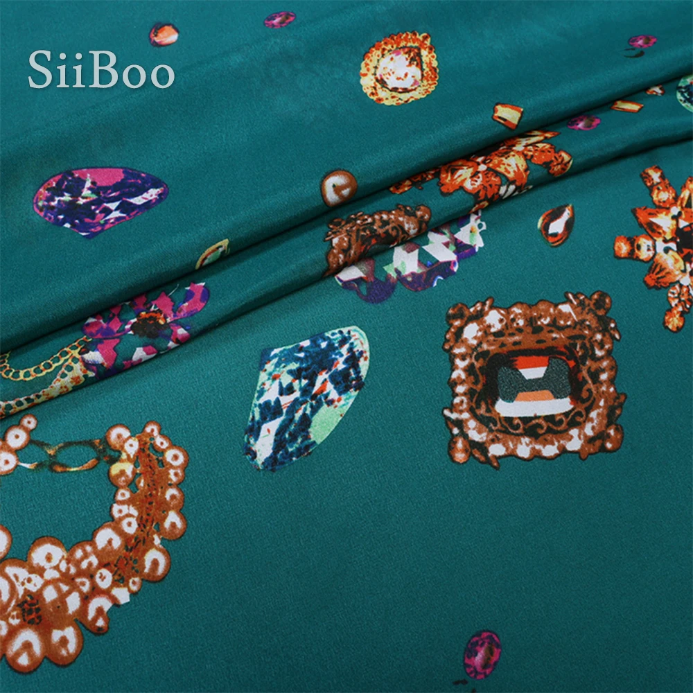 Siiboo 100% natural silk crepe de chine fabric positional diamond gemstone jewelry print Fabrique de soie for women dress sp6490