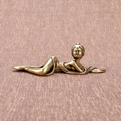 Retro Copper Ancient Maid Old Figurines Antique Home Decoration Sculpture Crafts Miniatures Living Room Desk Ornaments Gifts