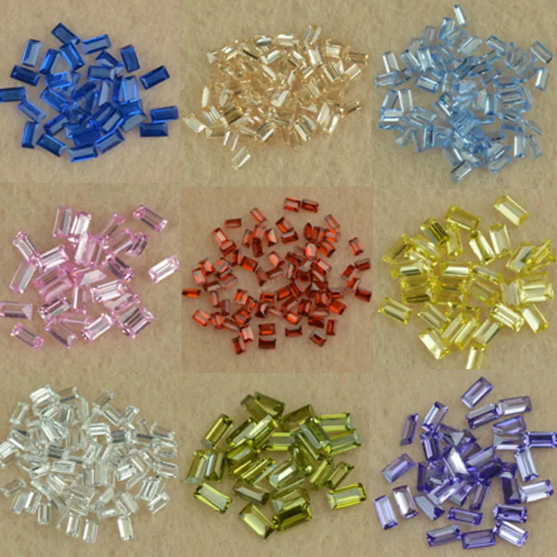 Mix Colour 1x1.5~4X6 White Champagne Pink Loose Synthetic Gems CZ Rectangle Baguette Shape Step Cut Cubic Zirconia Stone For DIY