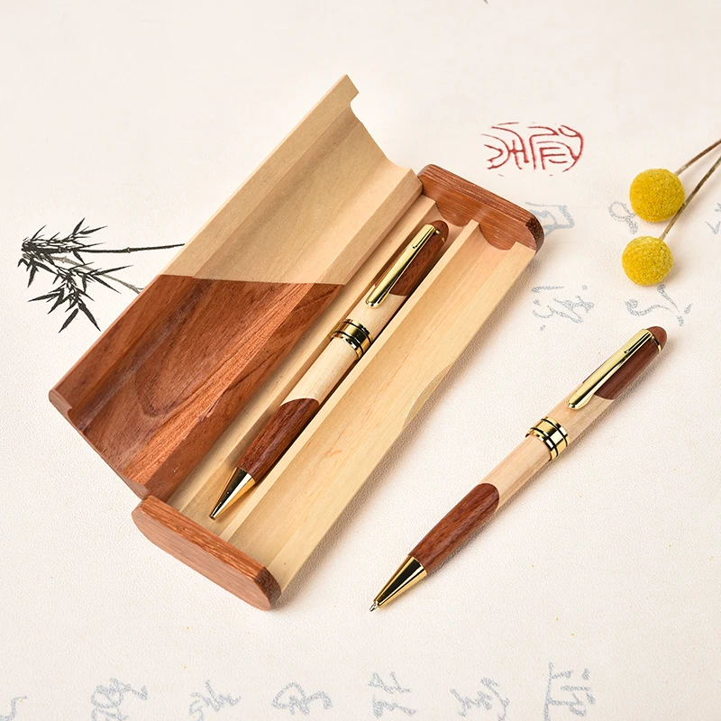 Novel and unique wooden pen case two-color design can be customized LOGO for office can send pen friends businessmen