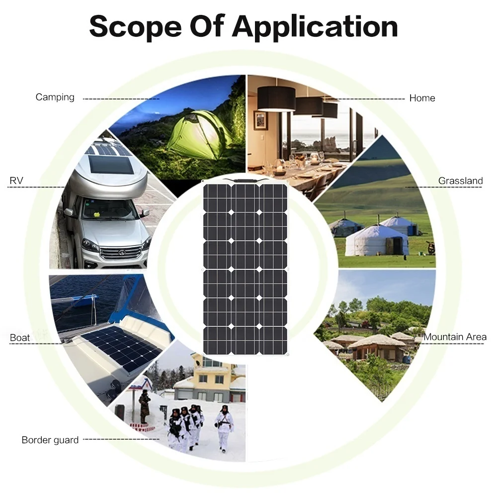 Imagem -06 - Solar Panels Kit de Sistema de Painéis Solares Flexíveis com Controlador Pwm Carregador de Bateria Casa rv Barco Camping 18v 100w 200w 300w 400w 12v 24v