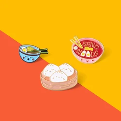 Japanese ramen enamel Pin Cute Blue bowl chopsticks Brooches cartoon food lapel Pins Badges Delicious noodles Jewelry Satisfying