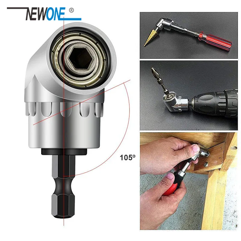 105 Degree Right Angle Drill Attachment and Flexible Angle Extension Bit Kit for Drill or Screwdriver 1/4\