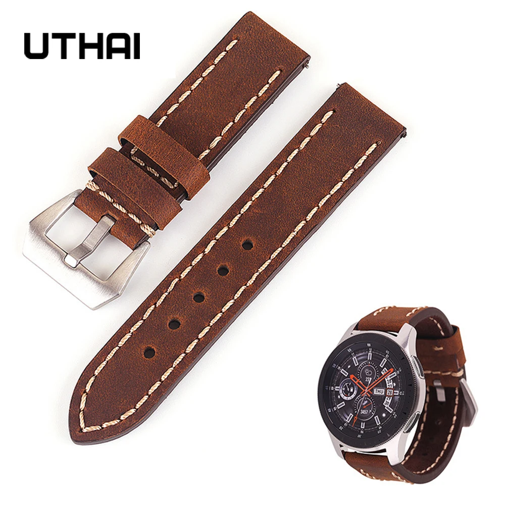 Leather Retro Crazy Horse Strap Hand-Drawn 20mm 22mm 24mm Smart Watch For Samsung Gear S2/3 Moto 42 46mm Bracelet  Watch UTHAI