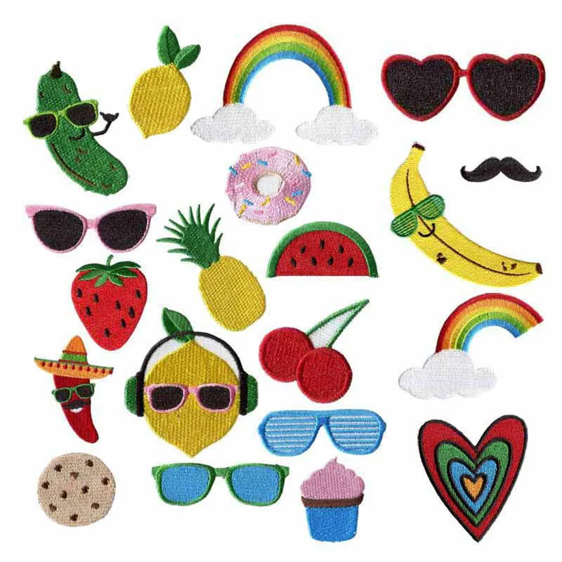 Banana Lemon fruit Peach Watermelon Fruit Embroidery Patches for Clothing Iron on Kids Clothes Appliques Badge Stripes Sticker