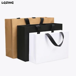 Large White/Black/Kraft Paper Bags Thick Wedding Favor Box Christmas Gift Baggies with Handle Shopping Clothes Packaging Bags