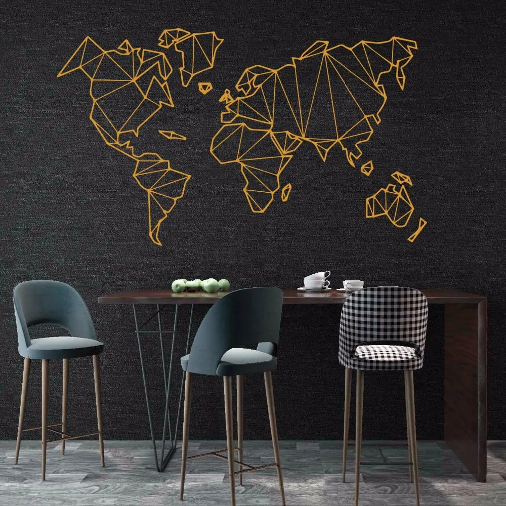 Large Size Geometric World Map Wall Sticker Vinyl Mural Removable Bedroom Decor Stickers Home Living Room Decoration Accessories