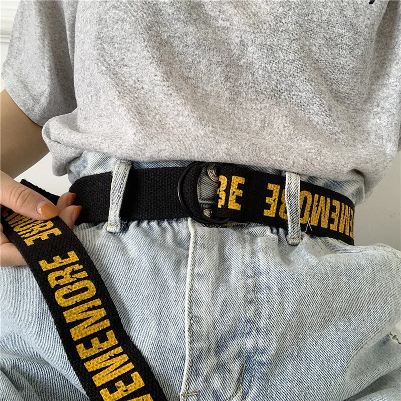 66 Styles Casual Belts Women Men Canvas Letter Printed D Ring Square Buckle Waist Strap Long  Jeans Dress Punk Youth Waistband