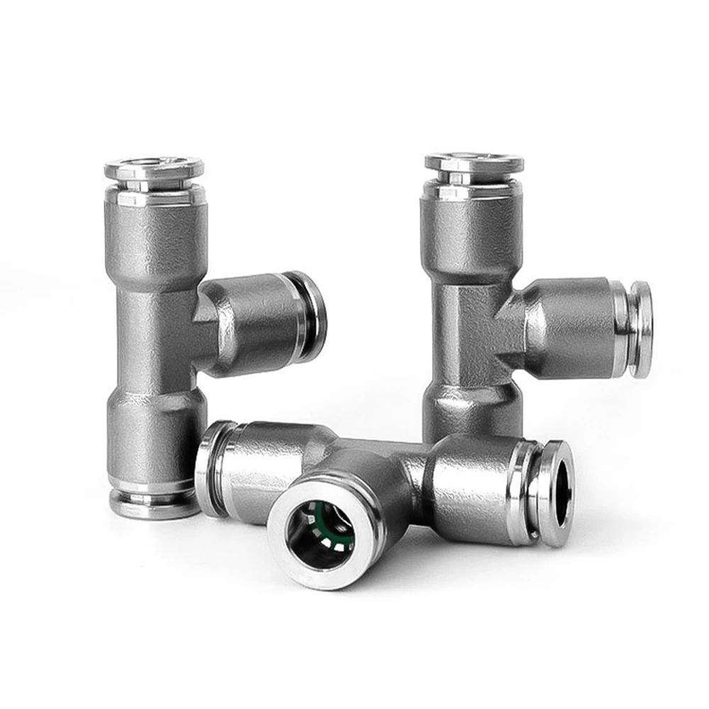 PE pneumatic stainless steel connector 4 6 8 10 12 14 16mm PEG pneumatic connector quick connection three-way hose connector