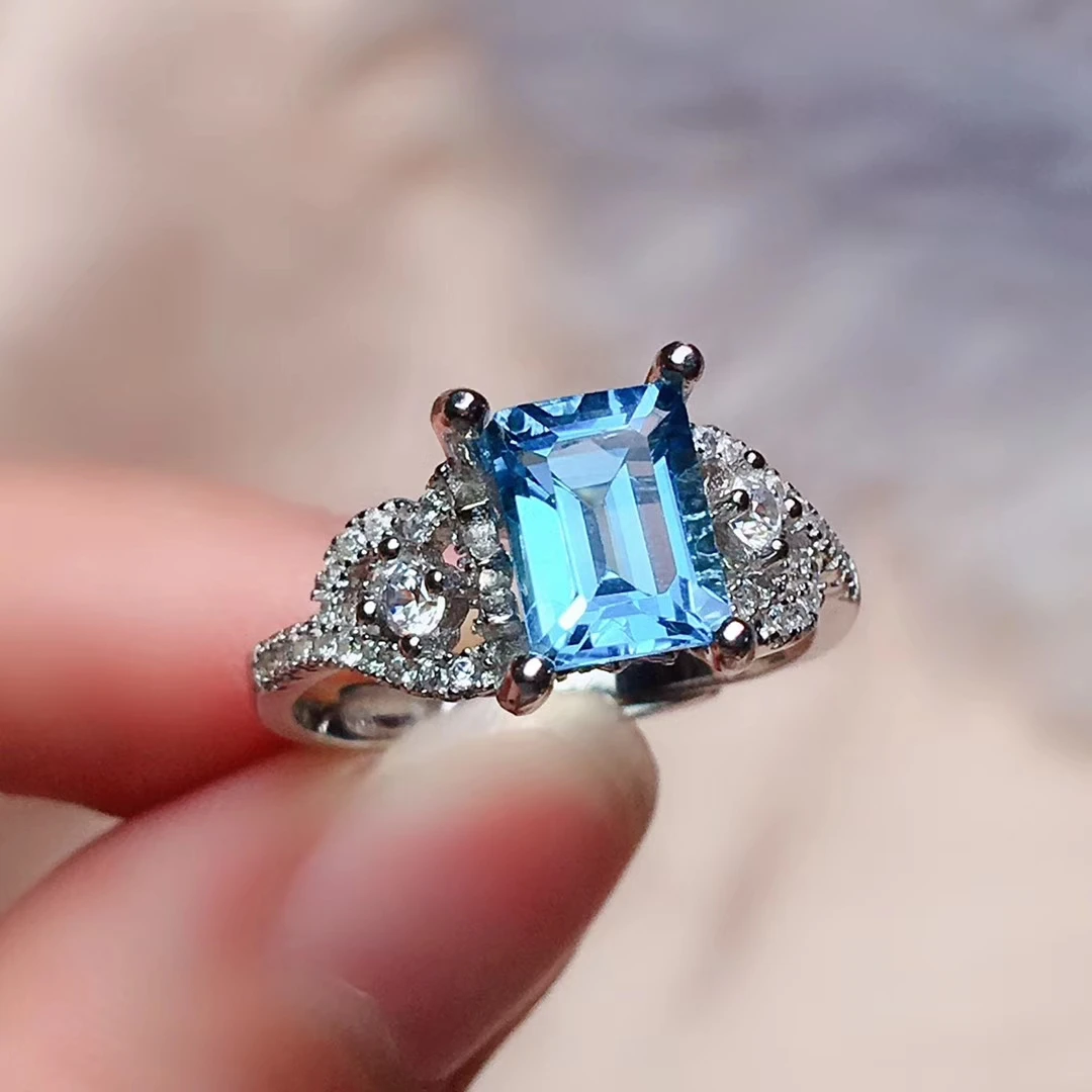 

CoLife Jewelry Vintage Silver Ring for Daily Wear 6*8mm Natural Emerald Cut Topaz Silver Ring 925 Silver Topaz Jewelry