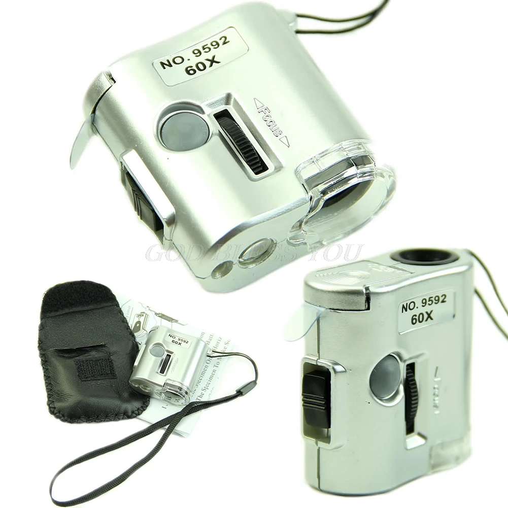 

60X Microscope Illuminated Magnifier Glass Jeweler Loupe Lens With LED UV Light Drop Shipping