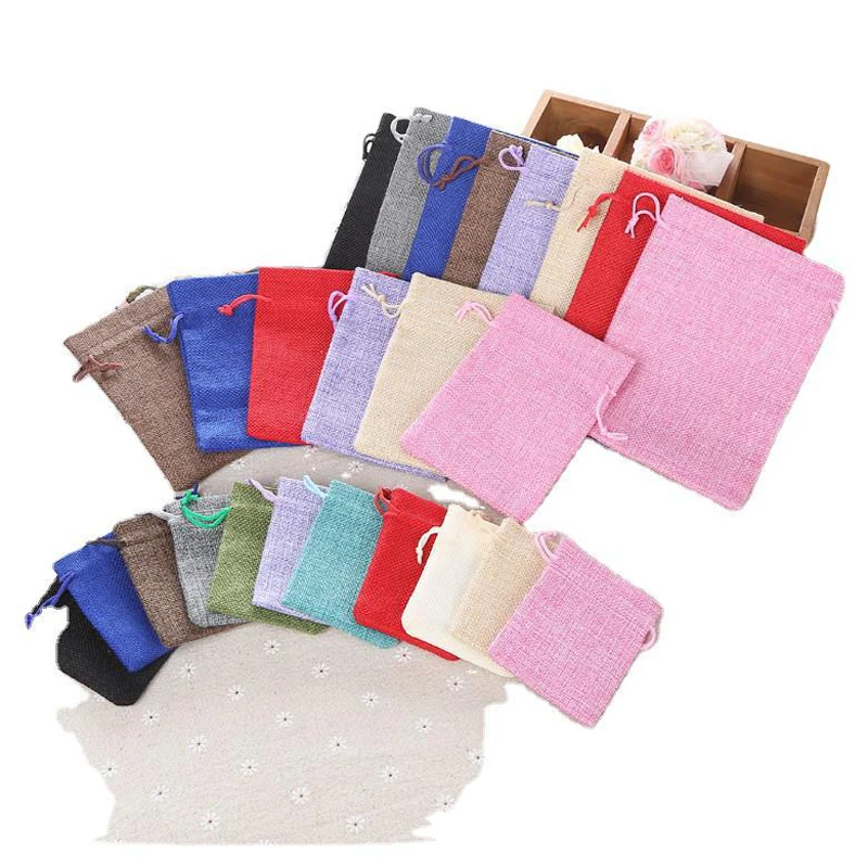 

500Pcs/Lot 4 Size New Fashion Useful Wedding Favor Christmas Hessian Burlap Jute Gift Bags Drawstring Pouch Home