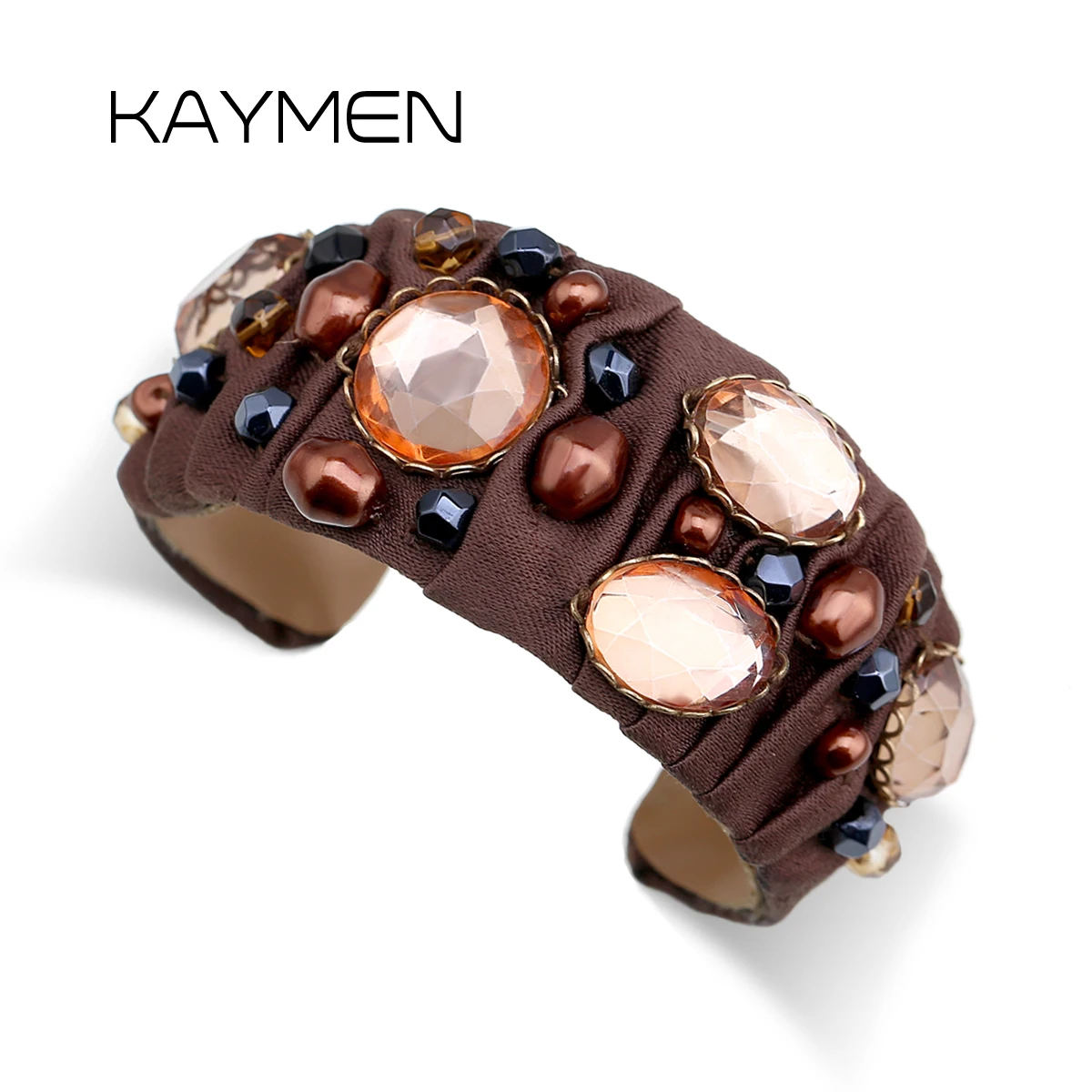 KAYMEN New Handmade Cuff Bracelet for Women, Hand-sewn Imitation Pearl and Crystals Statement Bangle Fashion Bracelet 3206