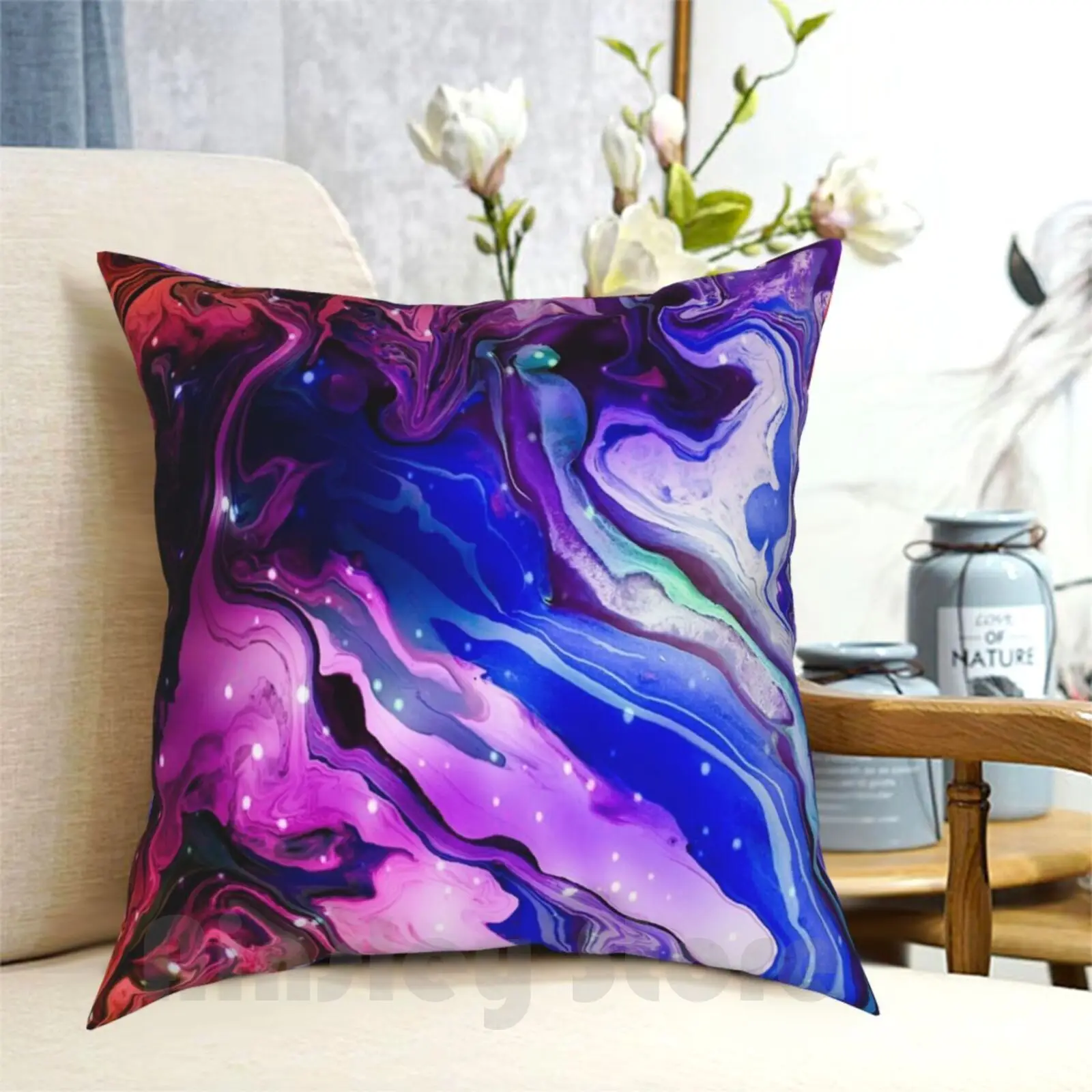 Cool Blue Pillow Case Printed Home Soft DIY Pillow cover Cosmo Astrology Exotic Colors Abstract Paint Pouring Liquid Stars