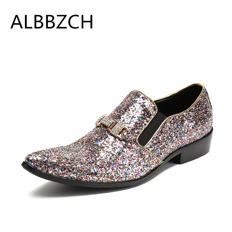 

Fashion Rhinestone Sequined Casual Party Shoes men loafers Pointed Toe Career Work Dance Shoes Mens Photography Show Shoes 37-46