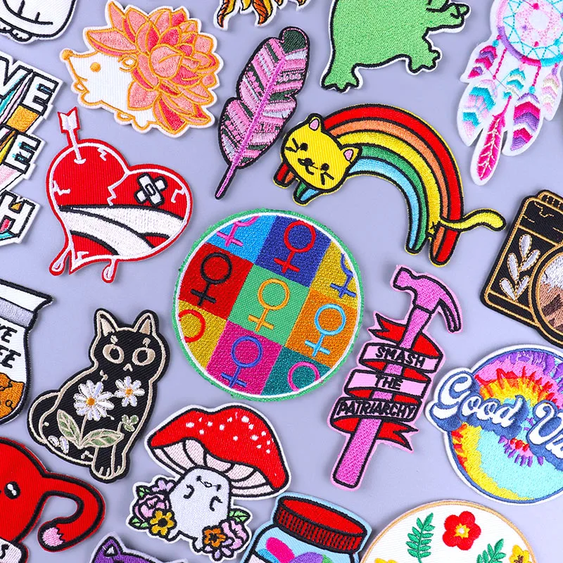 

Cartoon Embroidered Patches For Clothing Thermoadhesive Patches Rainbow Cat Iron On Patches On Clothes Badges For Clothes DIY