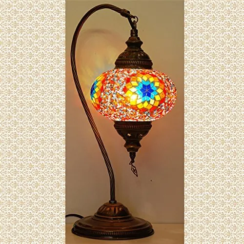 

Turkish Lamp, Tiffany Lamp 2021 Mosaic Stained Glass Boho Moroccan Lantern Table Lamp, swan Neck Handmade Desk Lighting Night At