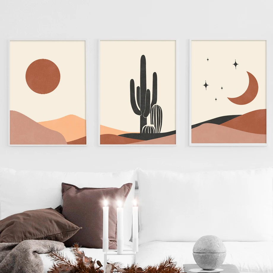 Abstract Desert Cactus Geometric Landscape Wall Art Canvas Painting Nordic Posters And Print Wall Pictures For Living Room Decor