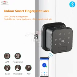 Smart Fingerprint Indoor Lock Keyless Bluetooth APP Remote Control With Key Password Card For Home Office Apartment Wooden Door