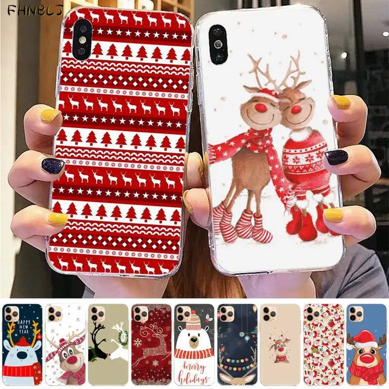 New Year Christma Deer Santa Coque Shell Phone Case for iphone 13 8 7 6 6S Plus X 5S SE 2020 XR 11 12 pro XS MAX