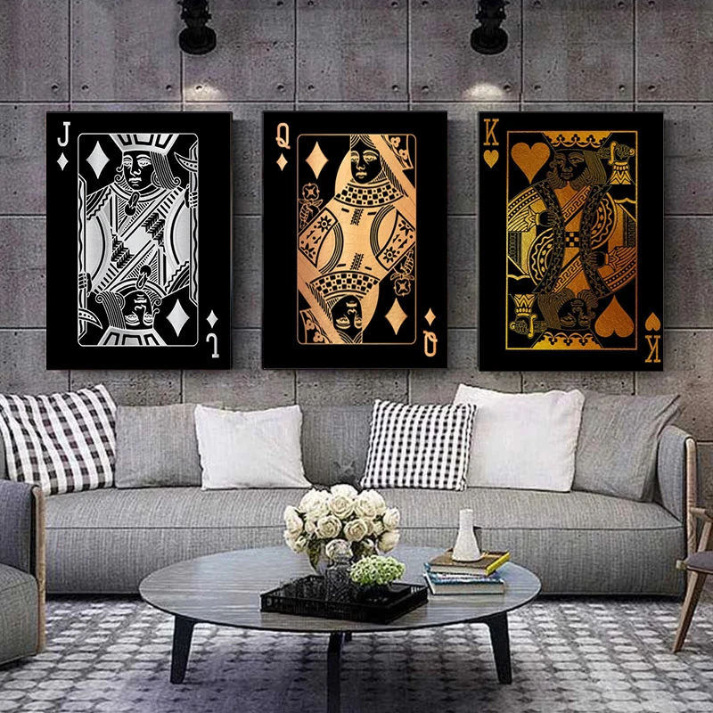 Vintage Poker Playing Cards Canvas Painting Retro Posters and Prints Wall Art Bar Pub Casino Decoration Pictures for Home Decor