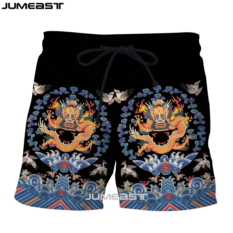 

Jumeast Men Women 3D Chinese Style Dragon Pattern Oversized Streetwear Board Shorts Summer Beach Casual Sweatpants Short Pants