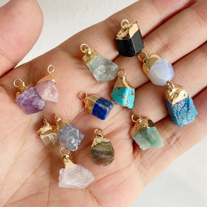 5pcs/lot Natural Stone Nugget Pendant Charm Irregular Stone Meatal Jewelry Accessorie For Making Earring Necklace Choker Finding
