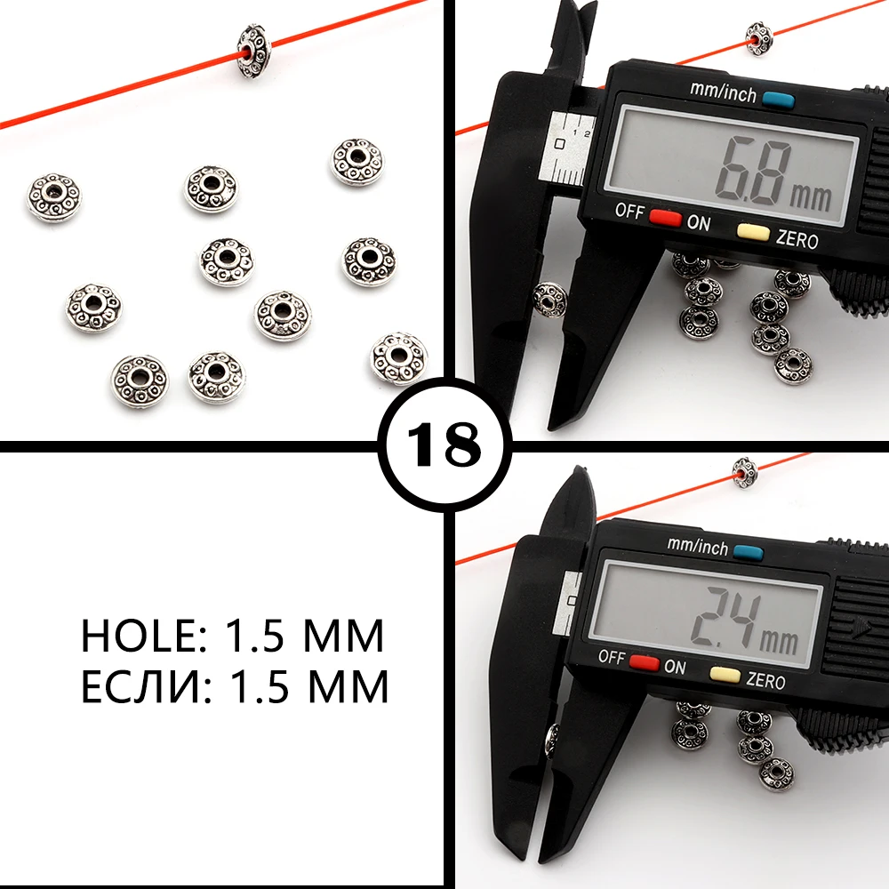 50 Stück, 32 verschiedene Arten, gemischte Metall-Abstandshalter-Perlen mit unterschiedlichen Lochgrößen für die Herstellung von Schmuck, Armbändern, Halsketten und Ohrringen – Großhandel. – Detail 36