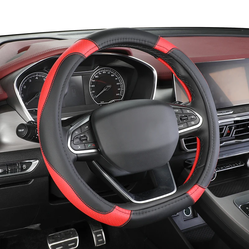 D Shape Steering Wheel Cover PU Leather for Geely Atlas Emgrand EC7 Coolray VW Golf 7 Hyundai Santa fe 2014-2020