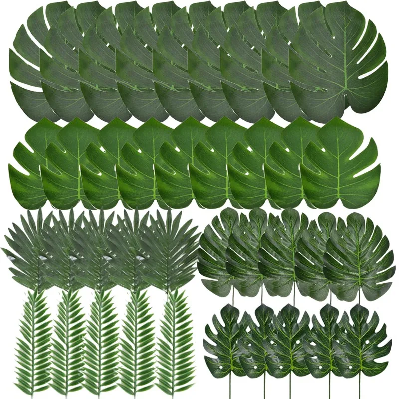 

Tropical Palm Leaves Summer Monstera Artificial Silk Turtle Leaves For Home Hawaiian Luau Beach Wedding Party Decor Fake Plants