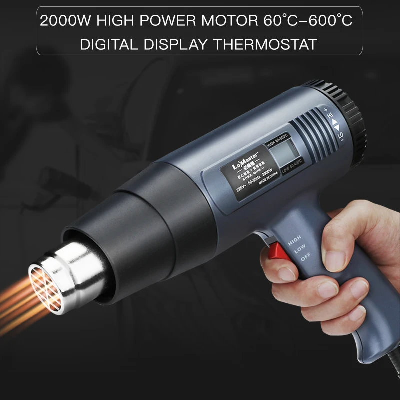 AIRAJ 2500W 220V Điện Công Nghiệp Không Khí Nóng Súng Thermoregulator LCD Nhiệt Súng Thu Nhỏ Quấn Nhiệt Nóng Vòi Phun