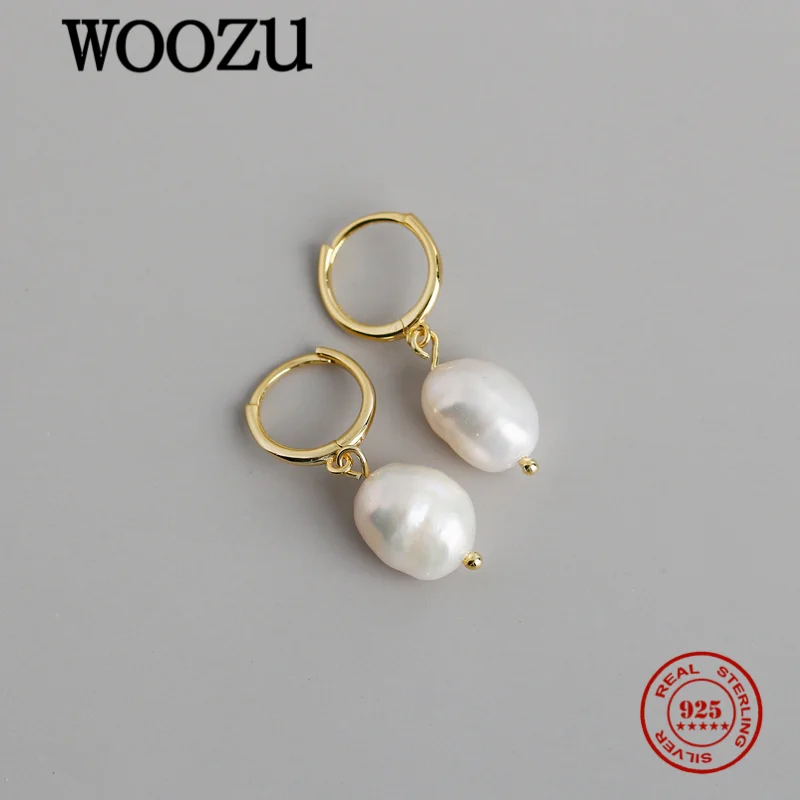 WOOZU 925 Sterling Silver Korean Irregular Baroque Pearl Pendant Drop Earrings For Women European Girl Punk Hip Hop Jewelry Gift